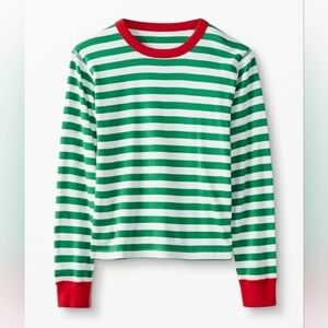 Hanna Andersson Adult Unisex Striped Long John Pajama Top - tree green/hanna red